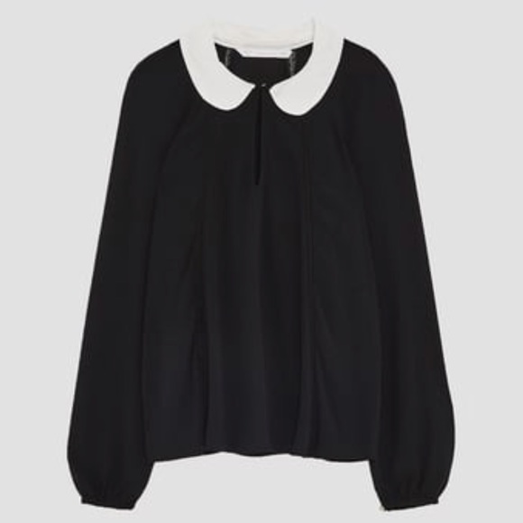 Zara XS black top with white collar - Picture 4 of 6